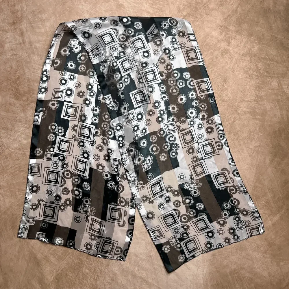 Vintage 90s Black & White Geometric Print Satin Scarf Rectangle Y2K McBling Euro
